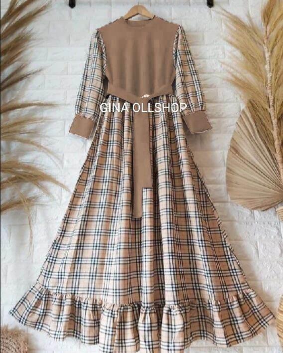 gamis dewasa combinasi burberry pakaian muslimah terbaru
