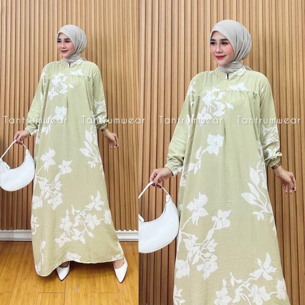 Gamis Rayon Premium Motif Flower Ukuran Jumbo Paling Top Tebal Dan Adem