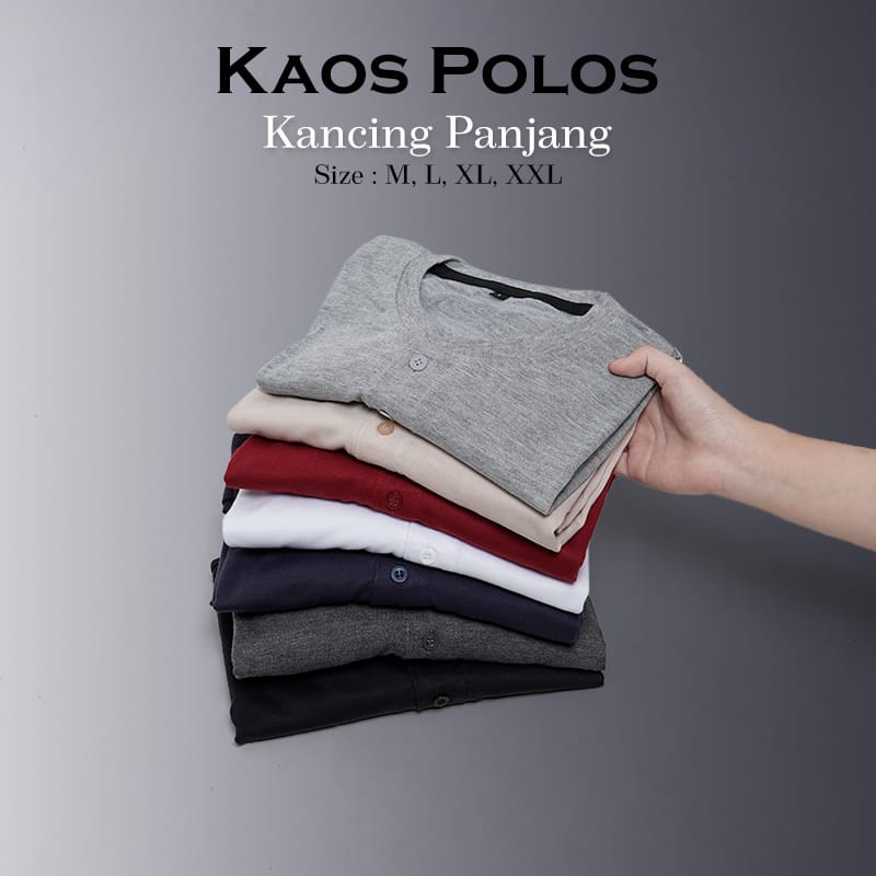 Noveli wear - T-Shirt Katun Kaos henley polos pria lengan panjang | kaos kancing lengan panjang