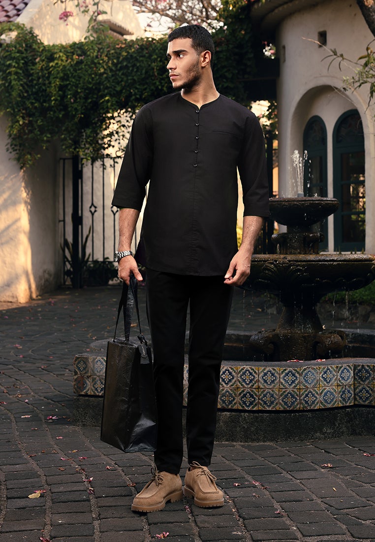 OXCON kemeja Vneck Henley Collarless shirt