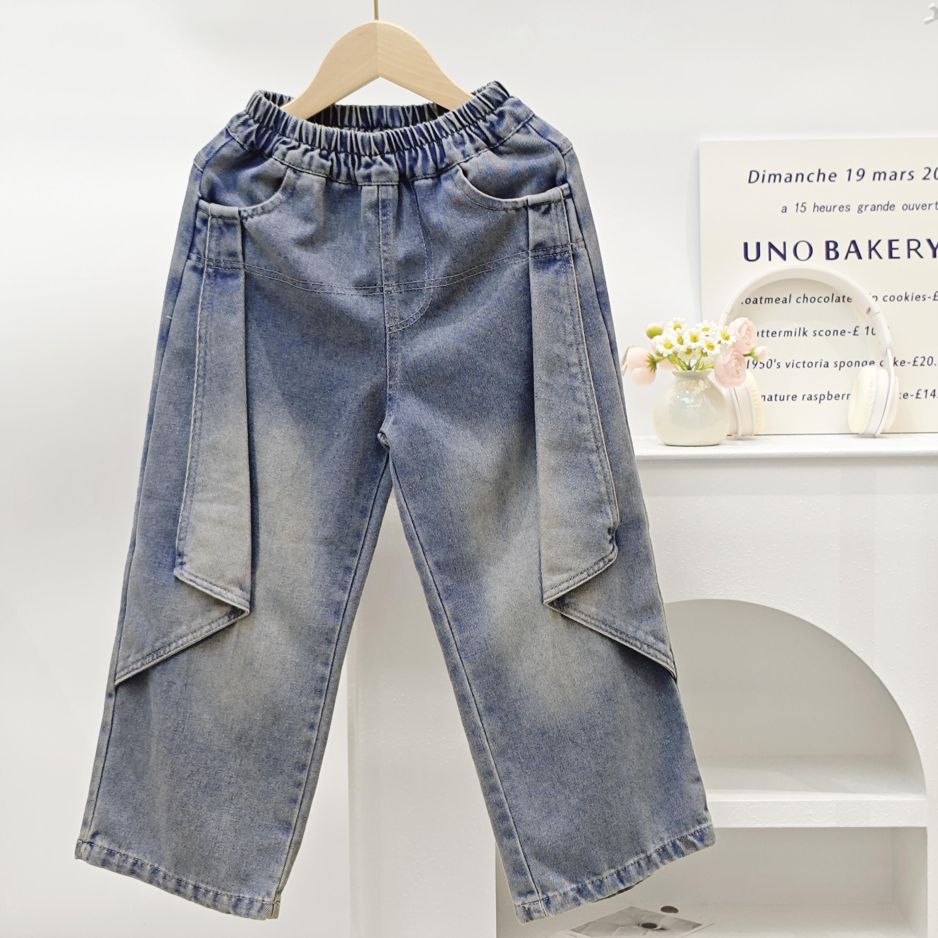 Setelan Anak Perempuan OOTD Anak Perempuan T-Sirt Lengan Pendek+Celana Jeans Cool Kantung Besar