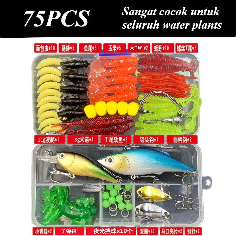 Umpan Soft Lure 1 Set Box Umpan Pacning Paddle T Tail Kotak Minow+Spoon+Soft Frog Fake Bait Soft Bait Fishing Lure Umpan Pancing Umpan Lembut