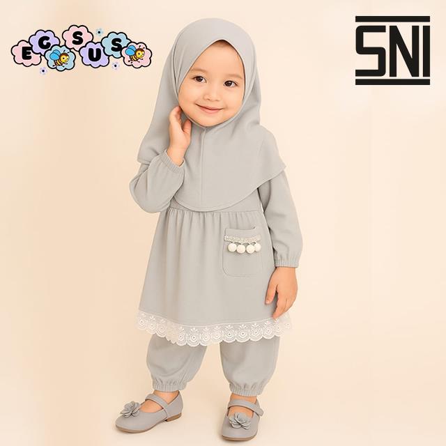 (EGSUS) Setelan Anak Perempuan / Setelan Tunik Alena Gamis Hijab Celana Fashion Muslim Bayi Balita Abu