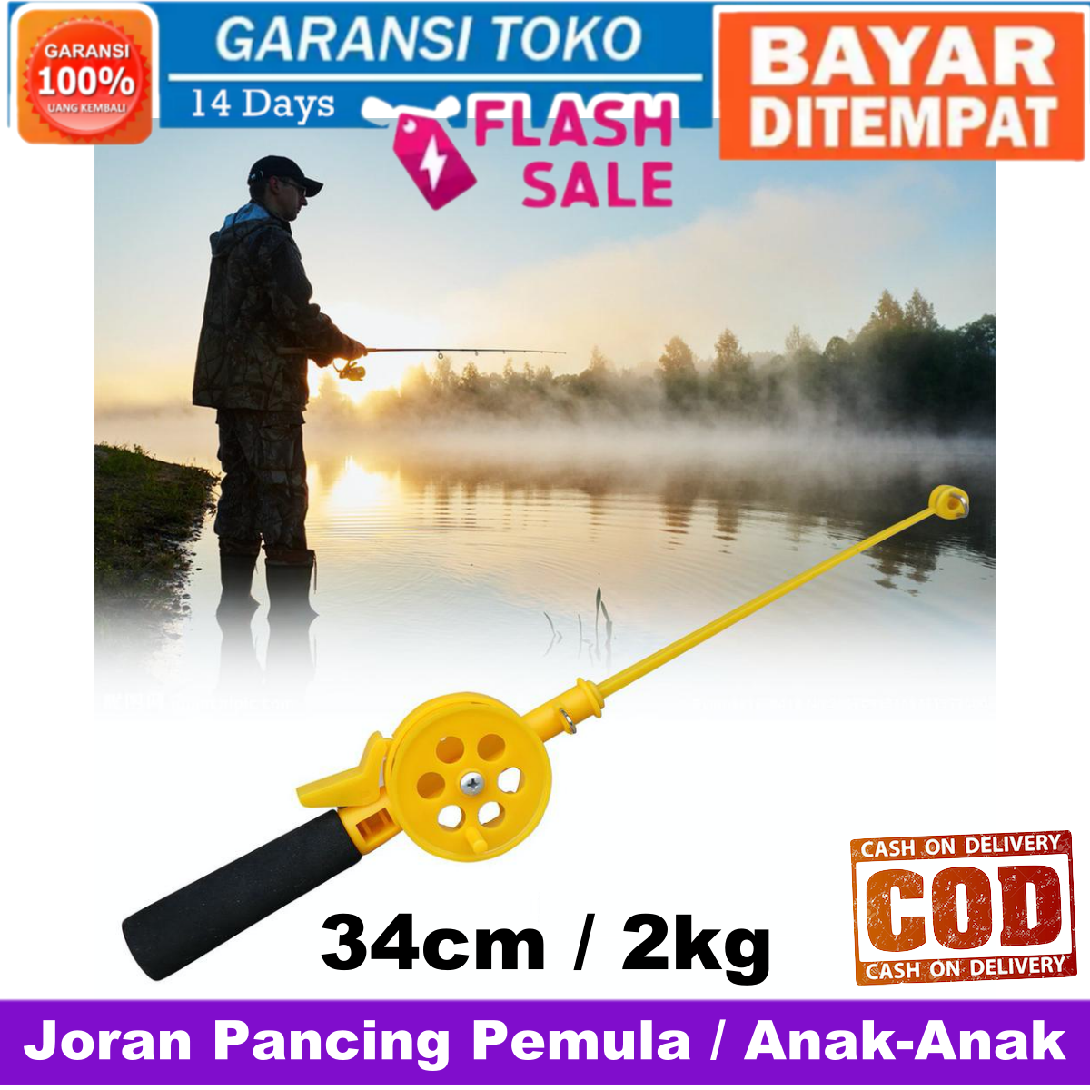 Bayar di Tempat Joran Pancing Mini Portable Untuk Pemula dan Anak Anak Panjang 34cm Lengkap Reel / Kerekan Fishing Rod For Kids Memancing Mancing Ikan Danau Sungai Kolam Laut Hobby Pancing Tahan 2Kg Laz COD Sasa Mall