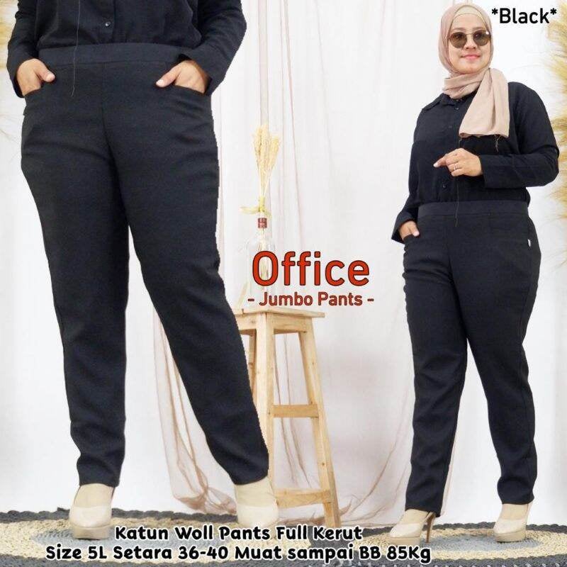 Celana kerja kantor wanita jumbo highwaist pinggang karet premium office pants big size