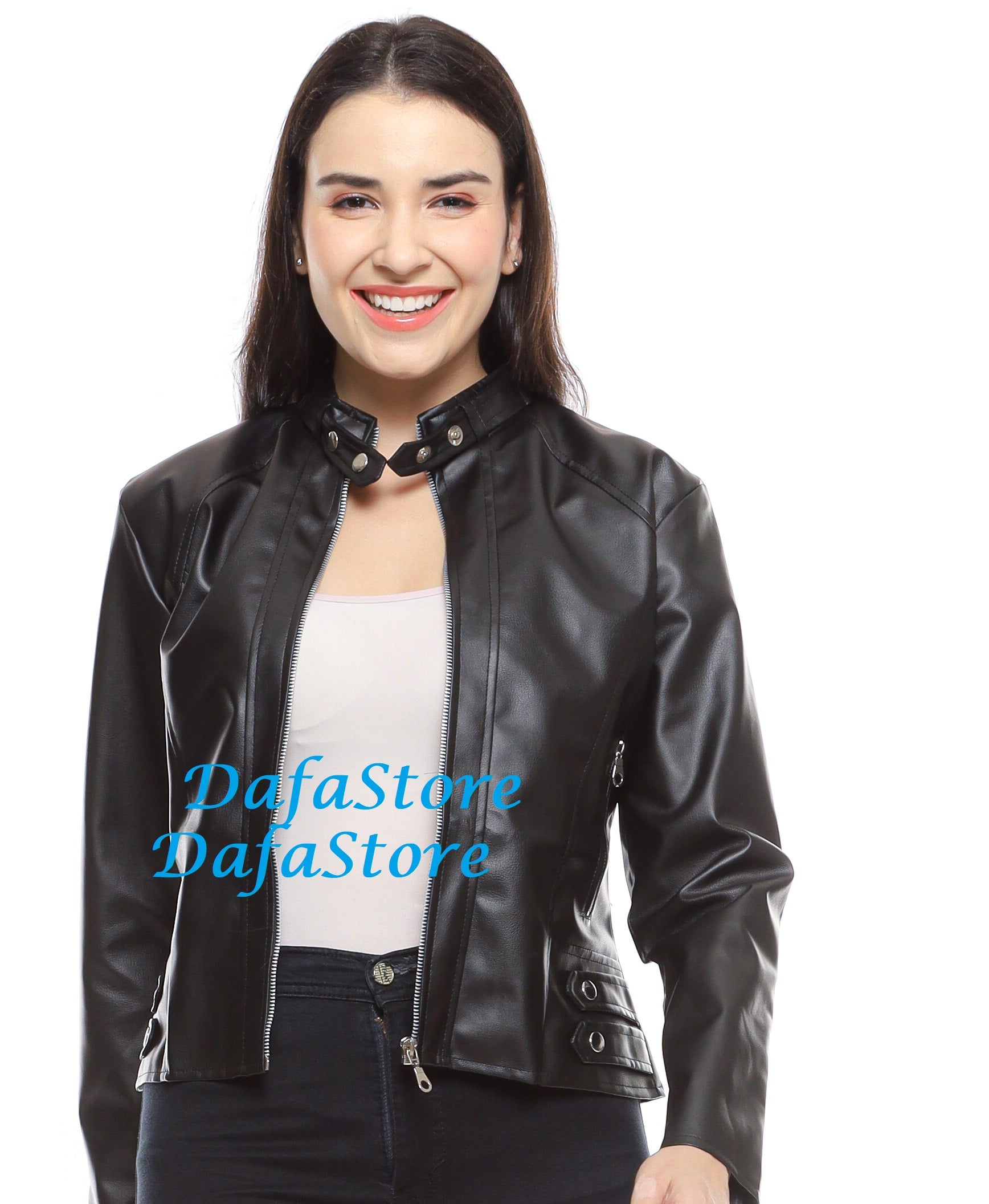 Dafa-Jaket kulit Casual semi Jesica ramones cewe keren crop Korea