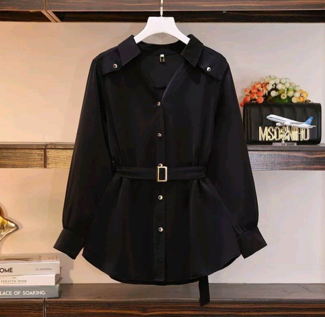 Mikayla kemeja putih wanita Korean style - atasan terbaru simple - S ML XLXXL 3XL
