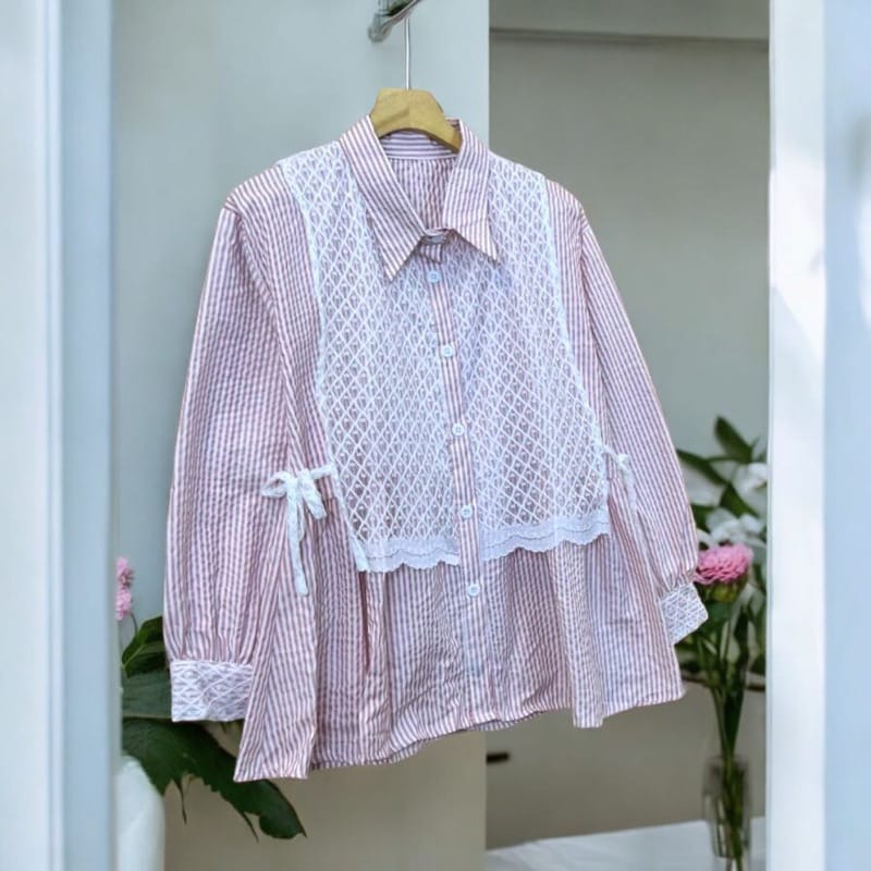 BIG SALLE!!! KEMEJA WANITA TERBARU ARUNI BLOUSE SALUR KOMBINASI BRUKAT PREMIUM TRENDY MASAKINI
