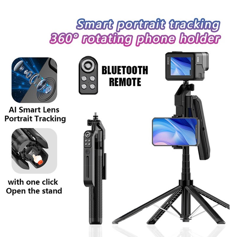 180cm Extendable Tripod Bluetooth Remote Ai Face Tracking Selfie Stick 360 ° Anti-Shake Rotation