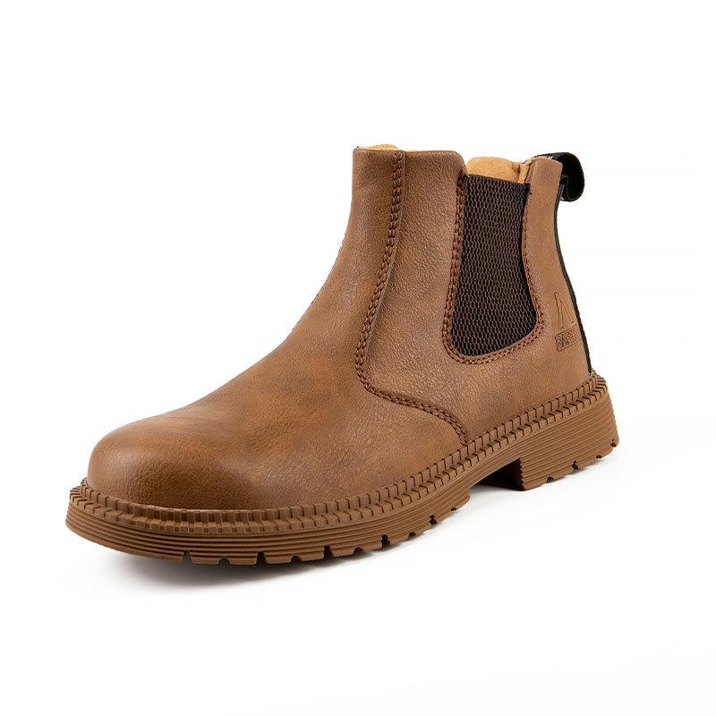 INLIKE Ujung Besi Kulit Sepatu Lapagan Safety Boots Chelsea Tinggi Pria Olahraga Cowok Safety Shoes Kerja Proyek 142