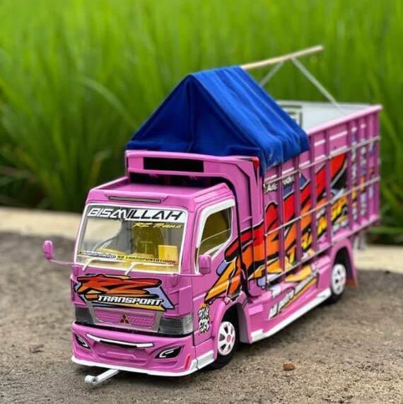 cod miniatur truk oleng kayu full lampu terpal