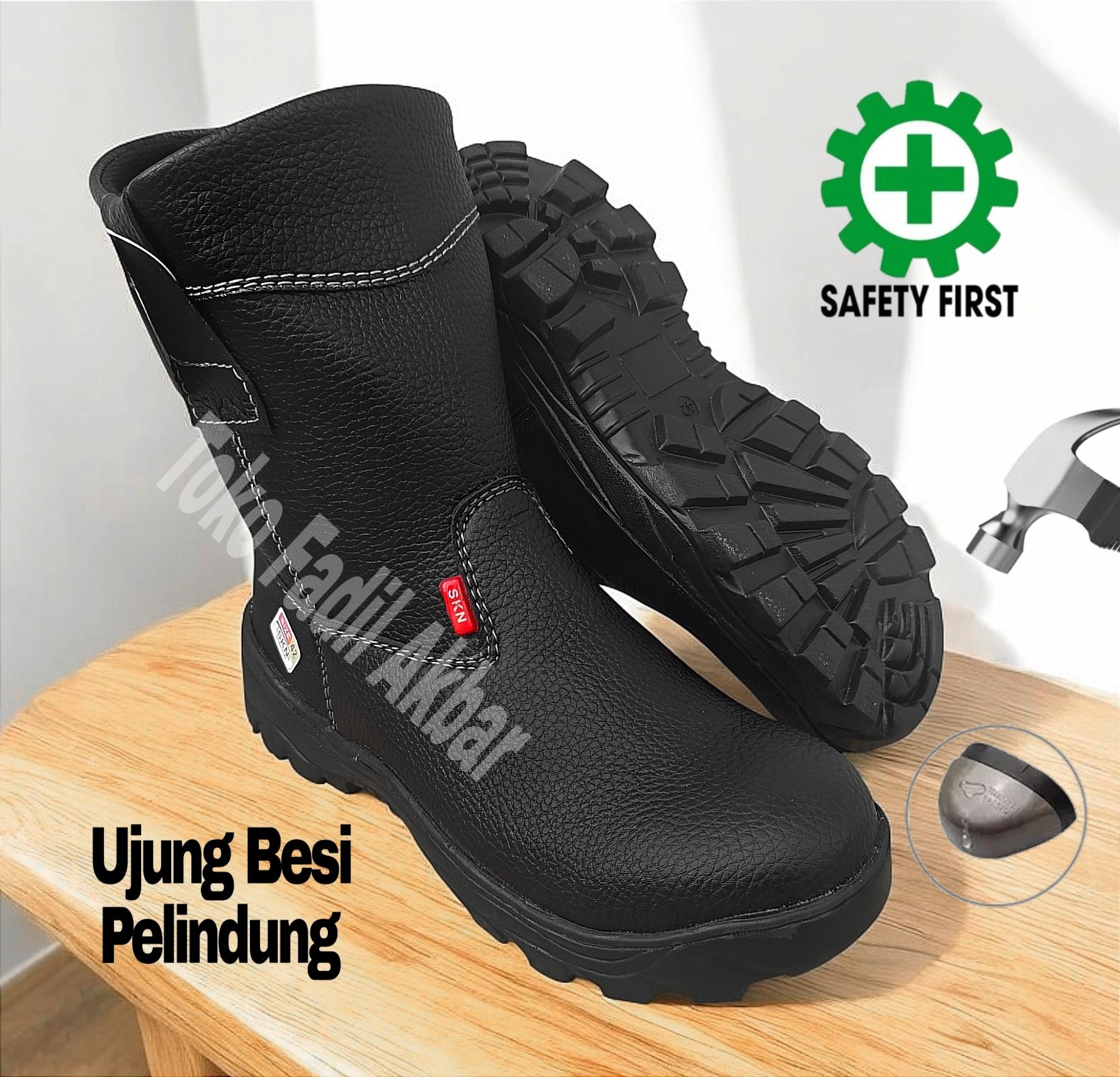 Sepatu Septi Boot King Kulit Skn Ujung Besi Pelindung kaki Mekanik Pabrik Proyek Perbaikan Tol Sol Karet Anti Slip Tahan Minyak Solar Pria Wanita