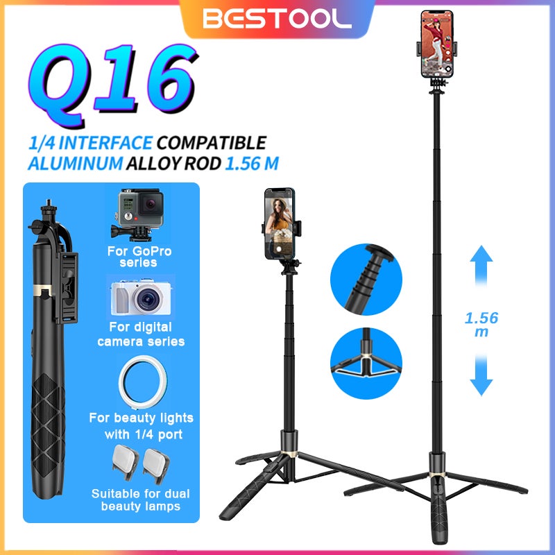 BESTOOL Q16 Selfie Stick Bluetooth Multi-functional Tongsis Bluetooth Reinforced Aluminum Alloy live Bluetooth Tripod Stand support ios Android Dudukan Kamera GoPro