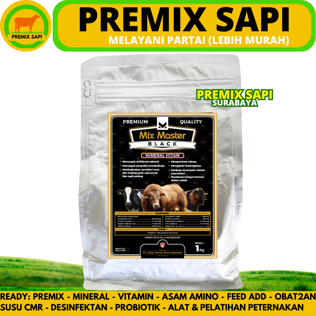 MIX MASTER PREMIX BLACK 1 KG - Mineral Hitam Organik Ternak Sapi Mencegah Ambruk Lumpuh Perkuat Kuku