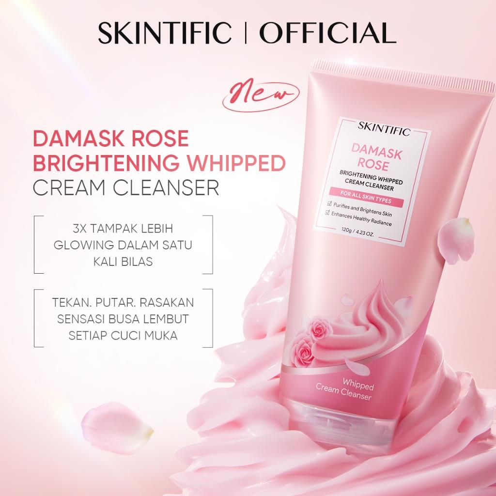 SKINTIFIC - Damask Rose Brightening Whipped Cream Cleanser Glowing Gentle Soft Foamy Sabun Cuci Muka Busa Halus Lembut Cleanser Wajah Natrural Radiance Oil-control All Skin Types