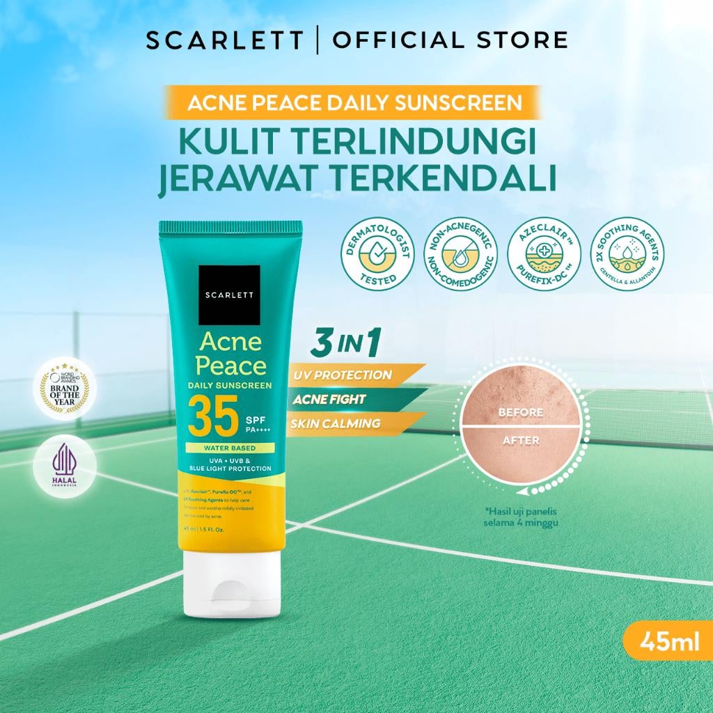 SCARLETT Sunscreen Series – Ultra Light Daily Sunscreen SPF 50+ PA++++ / Acne Peace Daily Sunscreen SPF 35 PA++++ Melindungi Kulit - No Whitecast - Sunscreen jerawat