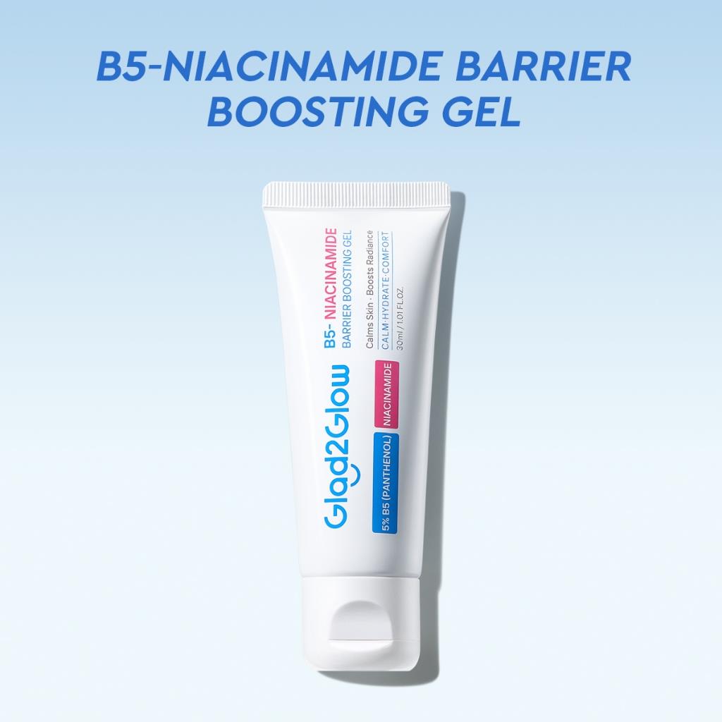 Glad2Glow B5 5% Panthenol 2% Niacinamide Barrier Boosting Gel Moisturizer 30ML/50ML Pro-Vitamin B5 Pelembap Skin Barrier Semua Jenis Kulit Redakan Kemerahan Jerawat Aman Untuk Jerawat Acne Brightening Hydration
