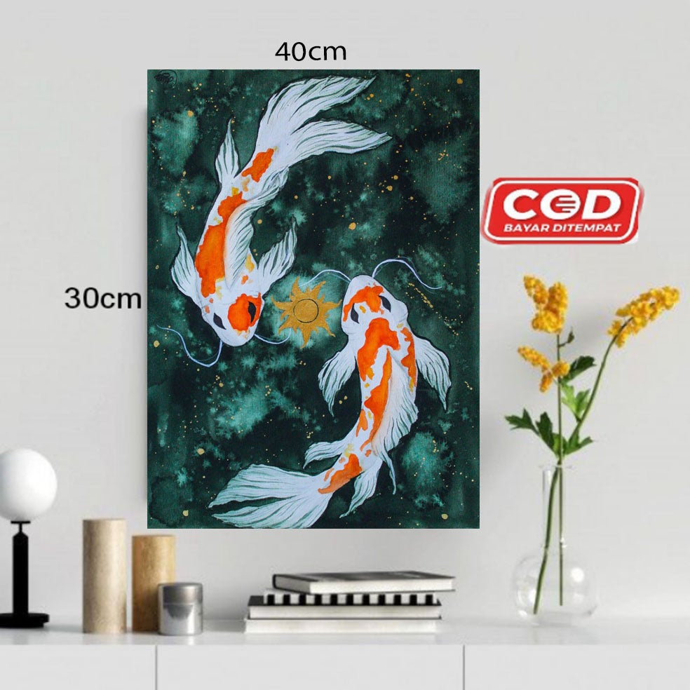 POSTER KAYU IKAN KOI FENGSHUI 9 3D/HIASAN DINDING TEMA IKAN KOI 9/HIASAN DINDING RUMAH/WALLDECOR