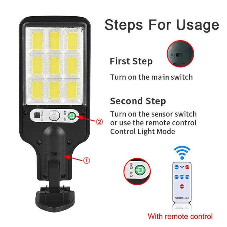 Sensor Gerak Lampu Surya Tahan Air Lampu Jalan Remote COB LED Dinding Terang Tinggi Lampu Solar