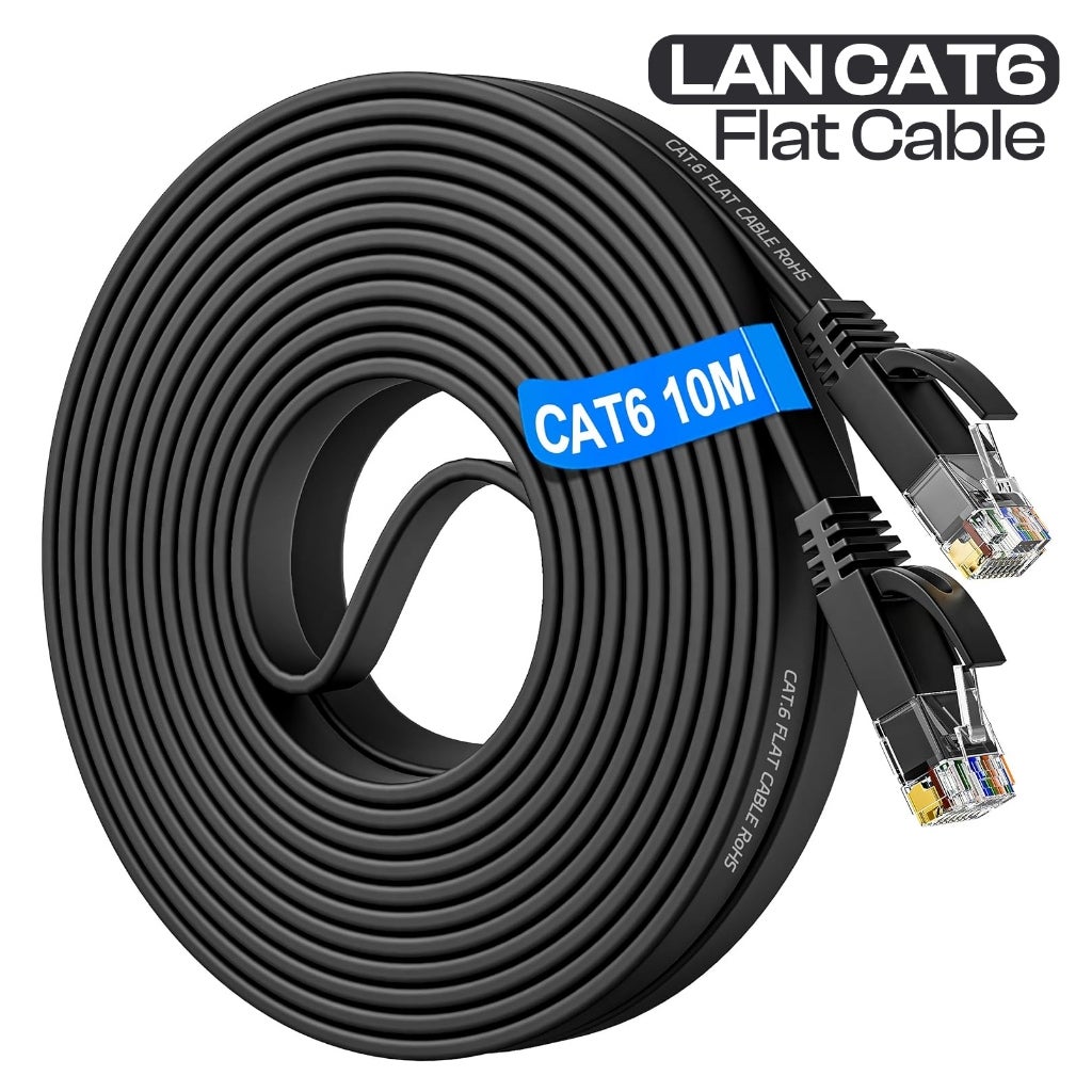 Kabel Lan Cat6 Flat Cable Indoor RJ45 UTP 100Mbps Ethernet Network 10 Meter