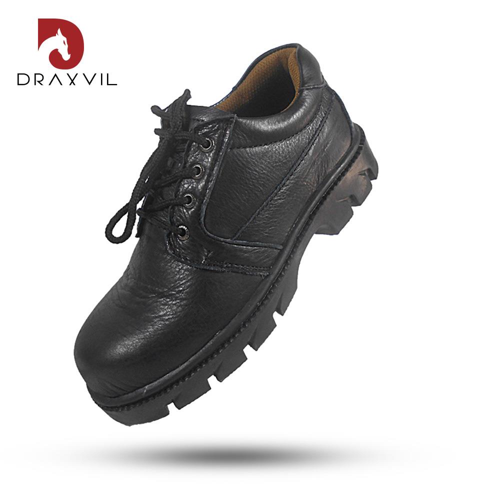 Draxvil - Sepatu Safety Pria Hitam Kulit Sapi Asli 011