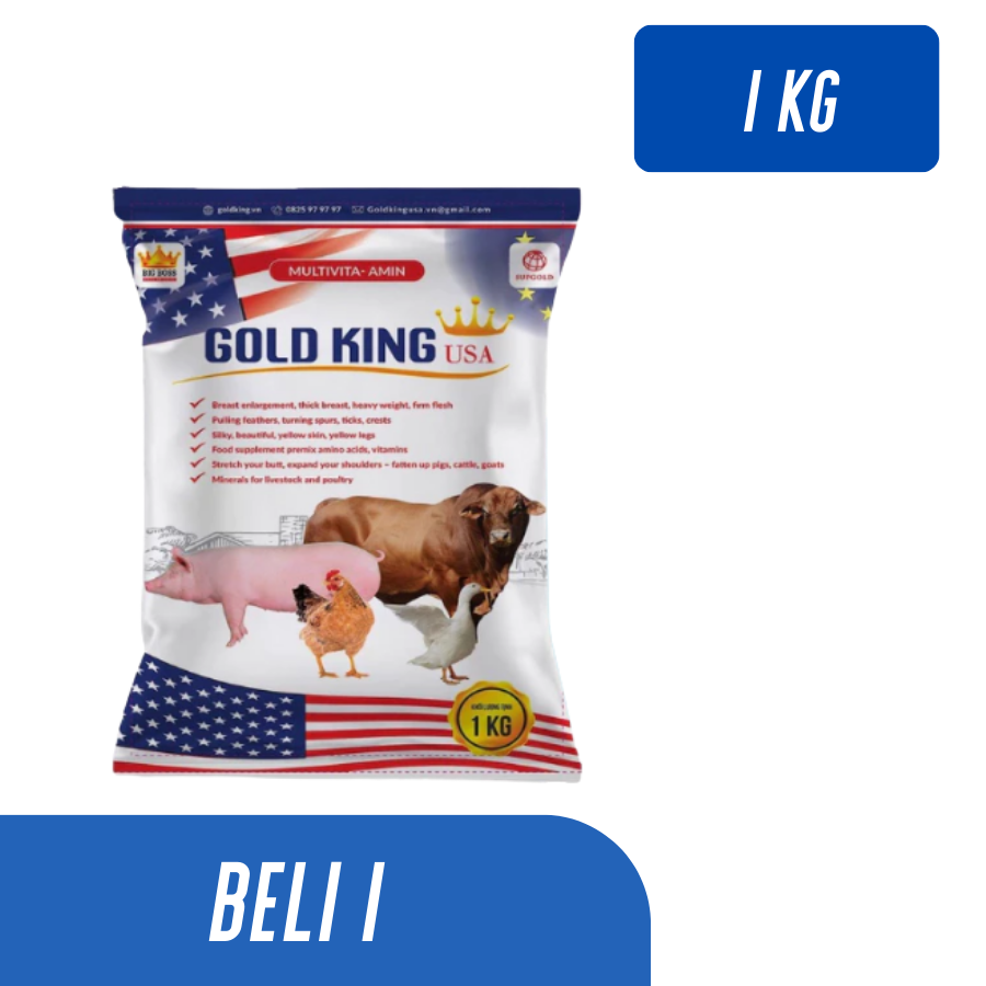Gold King USA 1KG - Penggemuk Ternak Organik Cepat 7 Hari Sapi Kambing Ayam Babi - Tanpa Antibiotik