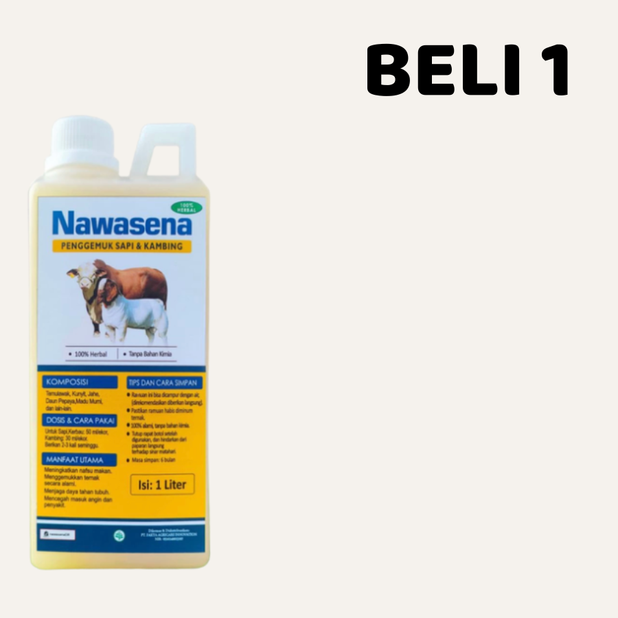 Nawasena 1Liter penggemuk Sapi & Kambing Cepat – Nafsu Makan Naik Bobot Cepat Bertambah 100% Herbal