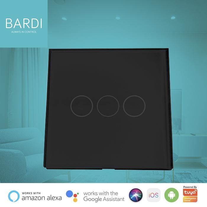 BARDI Smart WiFi Touch Wallswitch - EU 3 Gang White Putih / Black Hitam