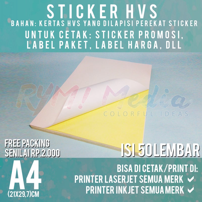 Sticker HVS A4 isi 50 lembar / Kertas Stiker Doff Matte A4 For Inkjet Printer Canon Epson HP