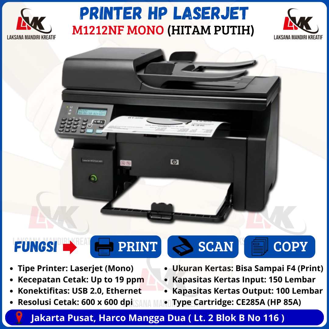 Printer Fotokopi Mini HP Laser Jet M1212nf MFP Multifungsi Hitam Putih - Bisa Print Scan Copy