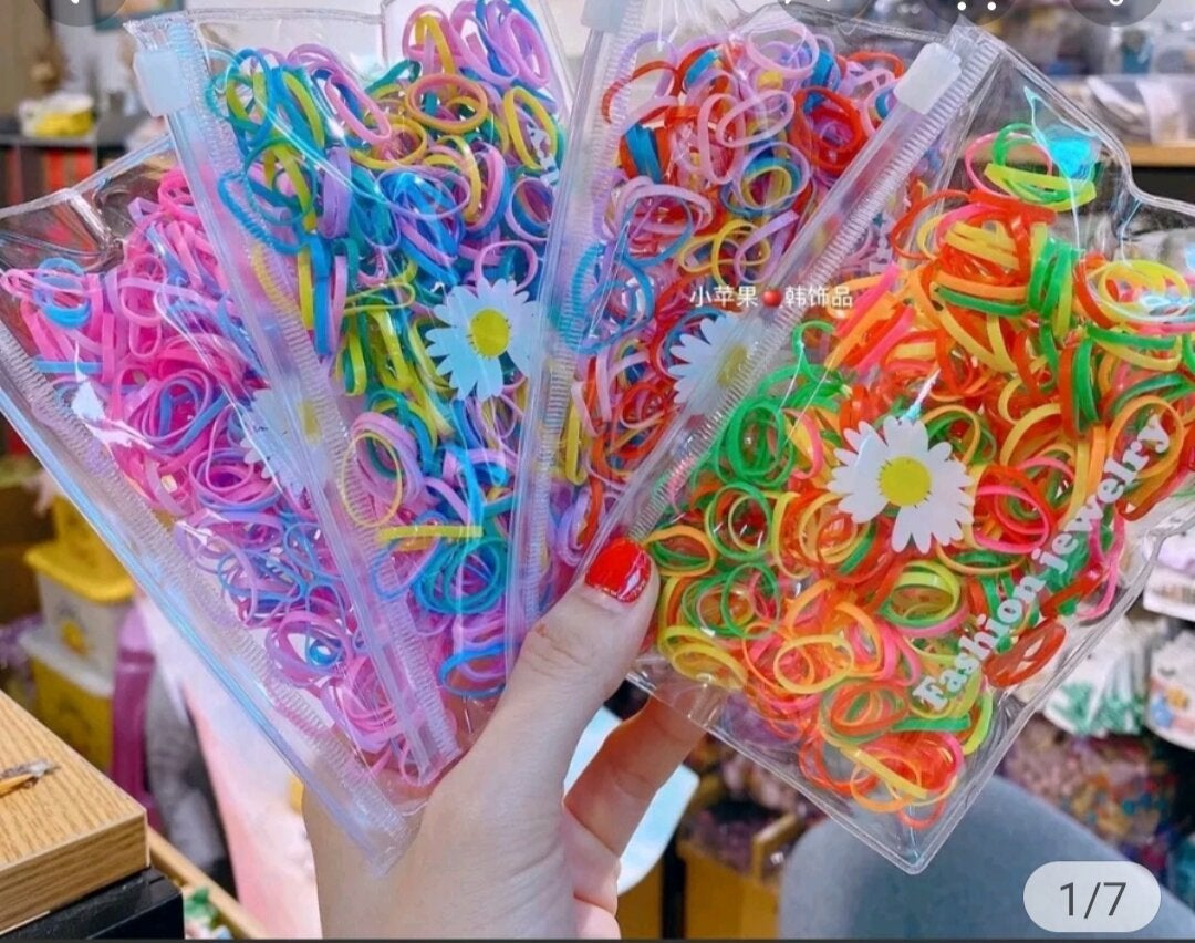 FREE POUCH -1000PCS IKAT RAMBUT KARET JEPANG ANAK WARNA WARNI
