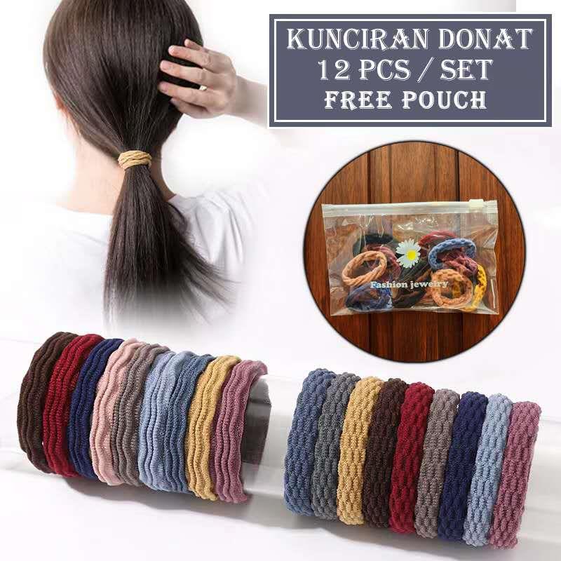 COD FREE BOX - 12PCS / SET KUNCIRAN RAMBUT DONAT / IKAT RAMBUT DONAT IMPORT KOREA STYLE