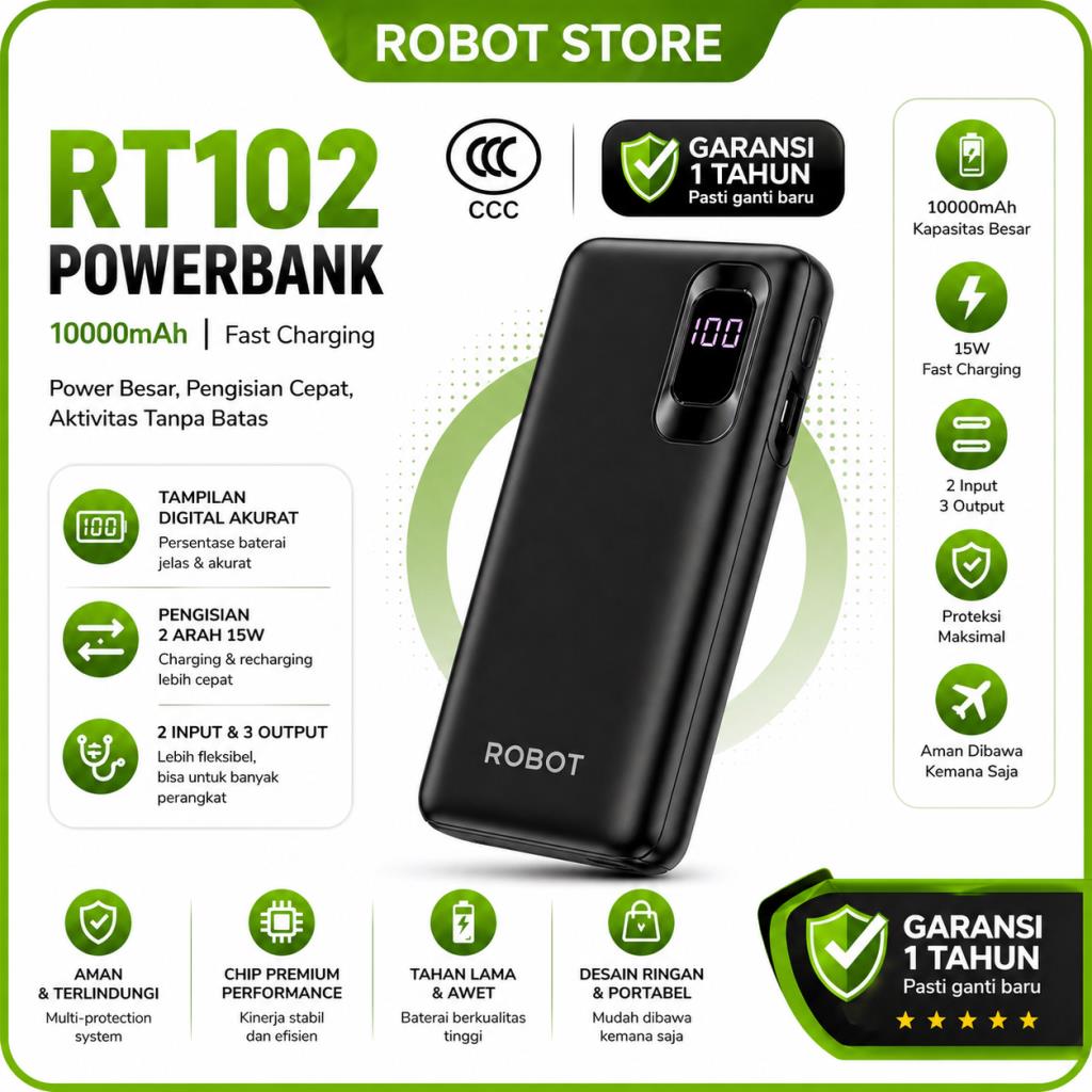 ROBOT RT102 Powerbank 10000 Mah 15W Two-Way Fast Charging