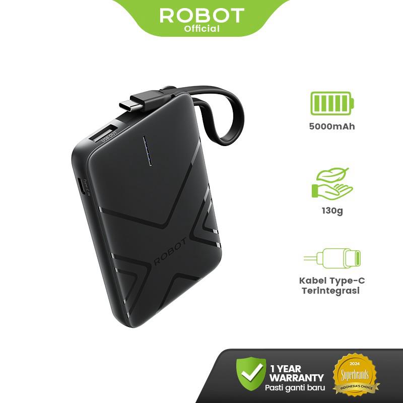 ROBOT RT07 Smart Powerbank 5000mAh Slim Small Compact Size with USB-C Cable Built in