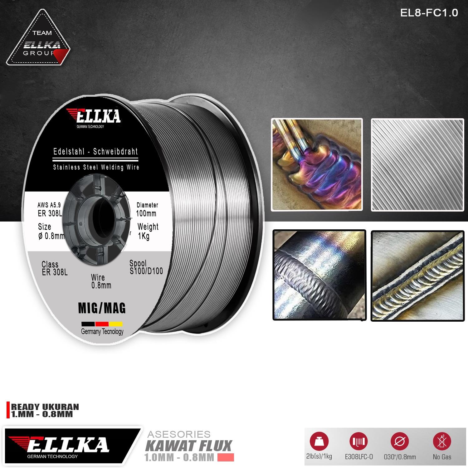MOLLAR BY ELLKA Flux Core Wire 0.8 1.0 mm 1 Kg - Kawat Las Tanpa Gas CO2 MIG Wire