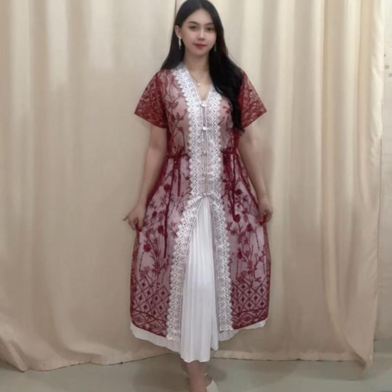 Dress Kekinian 2025 Outer & Rok untuk Kondangan Pesta Natal - All Size 40-75 kg - Tile Nyaman Kombinasi Cantik Midi Baju Mewah Formal Satin Wanita Gaun Panjang Wisuda Remaja