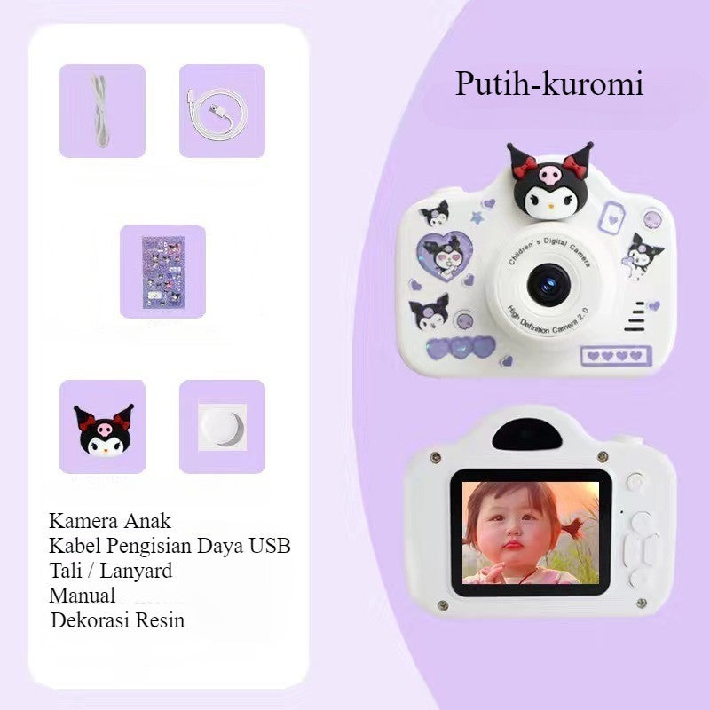[COD](stiker 3D gratis) Kuromi Kamera Anak Digital Mini Dual Camera Instant Print Layar FHD 2 Inc/2400W HD Camera/Multifungsi Camera/Kamera Digital Mini Anak Kuromi