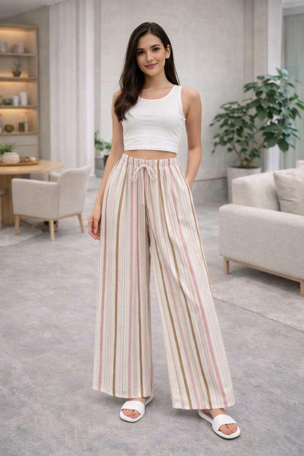 Everyday Pants Celana Panjang Wanita Baggy Kantor Kuliah Motif Garis Kulot Pinstripe