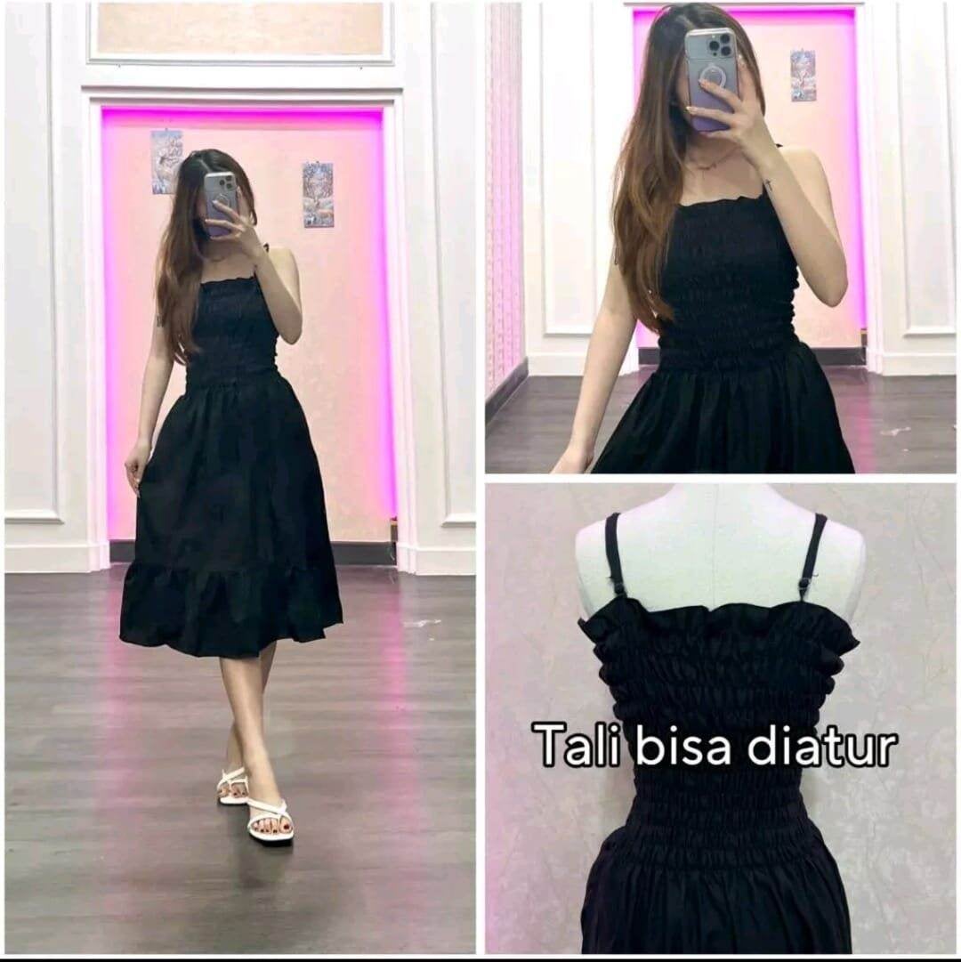 BABYDOLL DRESS TALI WANITA/ DRESS TANKTOP/DRESS SMOCK FULL TALI BISA DIATUR