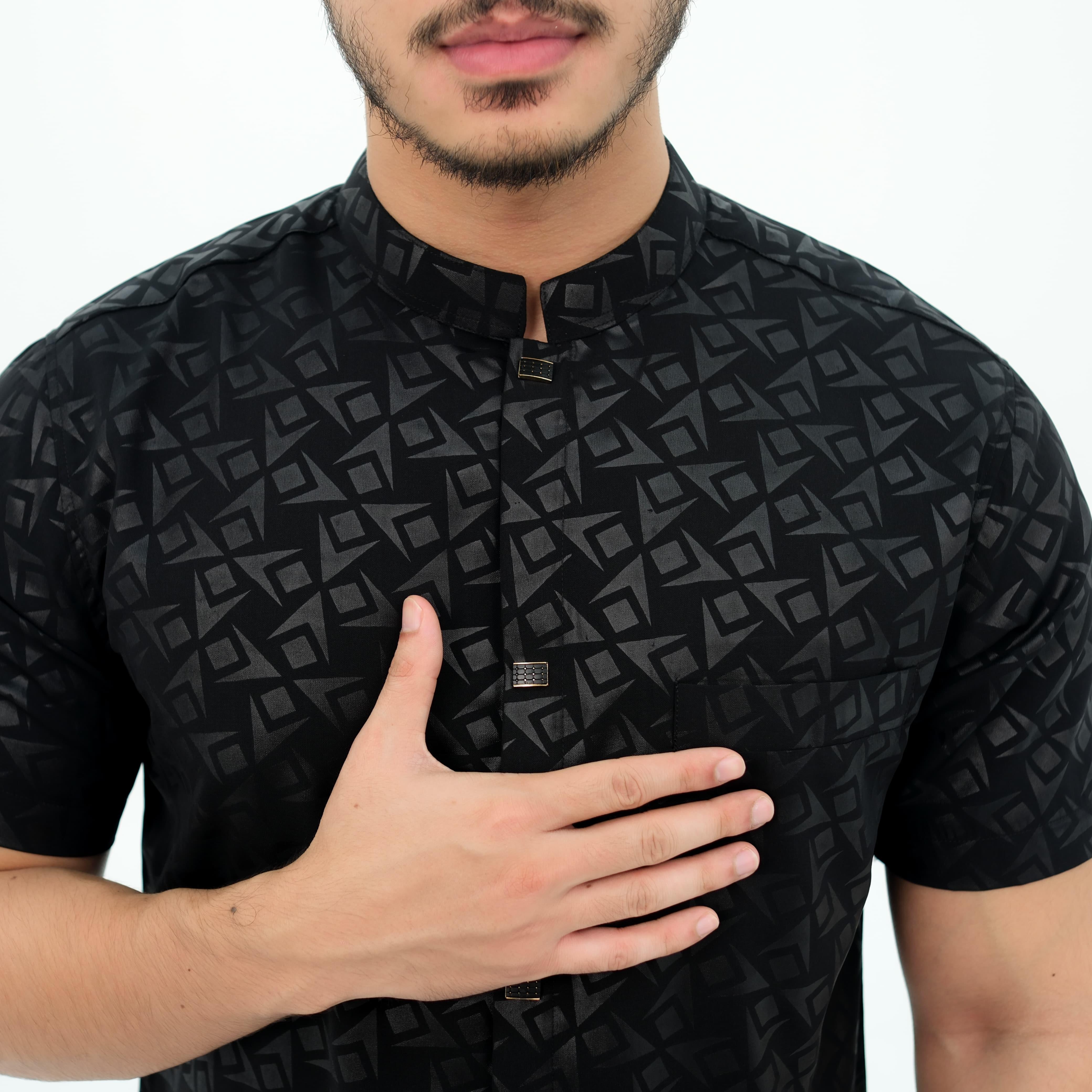 Baju koko lengan pendek kemko kurta jasko busana muslim atasan pria koko pria motif embos Alzan