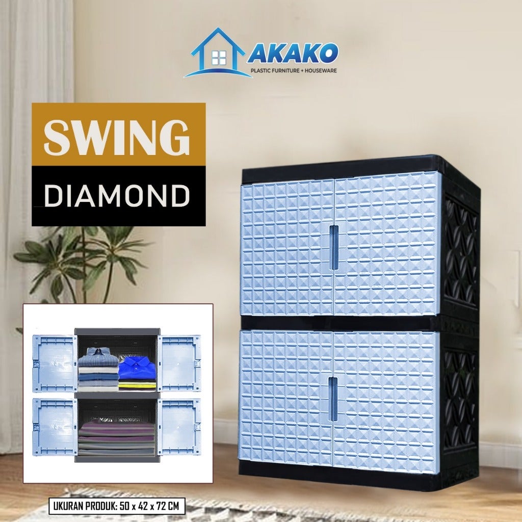AKAKO - LEMARI PAKAIAN PLASTIK SWING DIAMOND SUSUN 2 DAN 3 - TANPA KACA