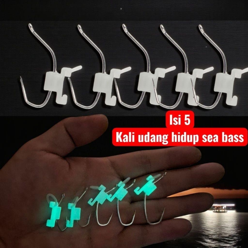 MOCELLESS Kail Pancing khusus udang hidup isi 5 sea bass Glow in the Dark super tajam dan anti karat