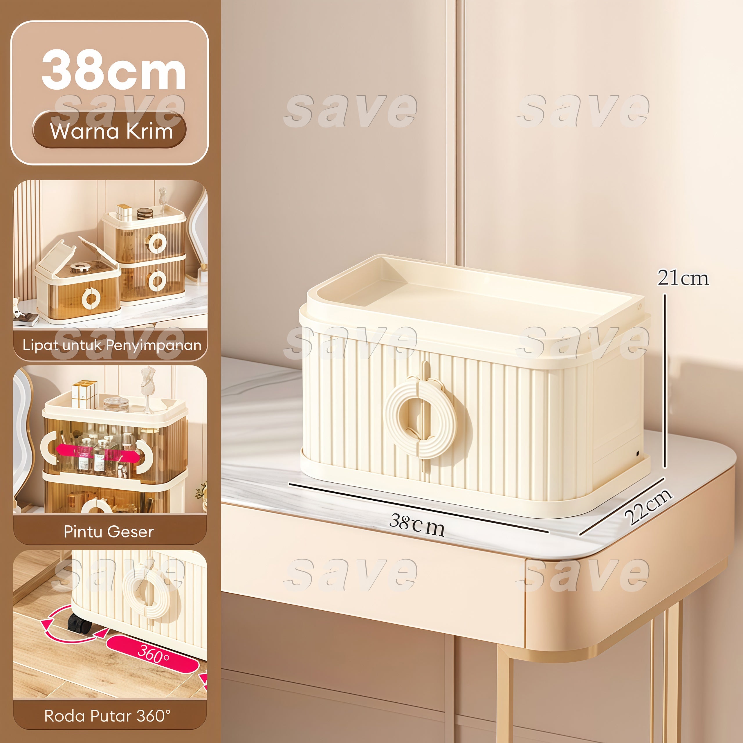 Save MallLemari Plastik Susun Serbaguna Rak Meja Kosmetik Premium dengan Pintu Sliding Box Storage Makeup Tertutup Perlindungan Debu Rak