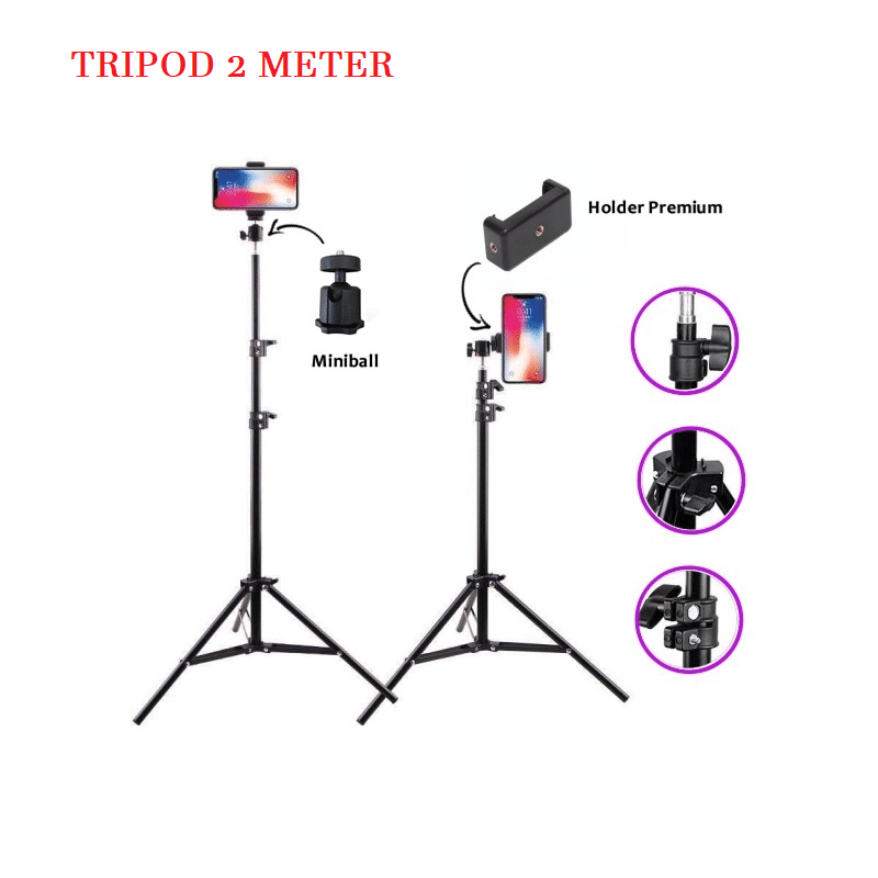 SL Tripod Handphone 1 Meter 2 Meter Besi Plus Mini ball head Holder Hp