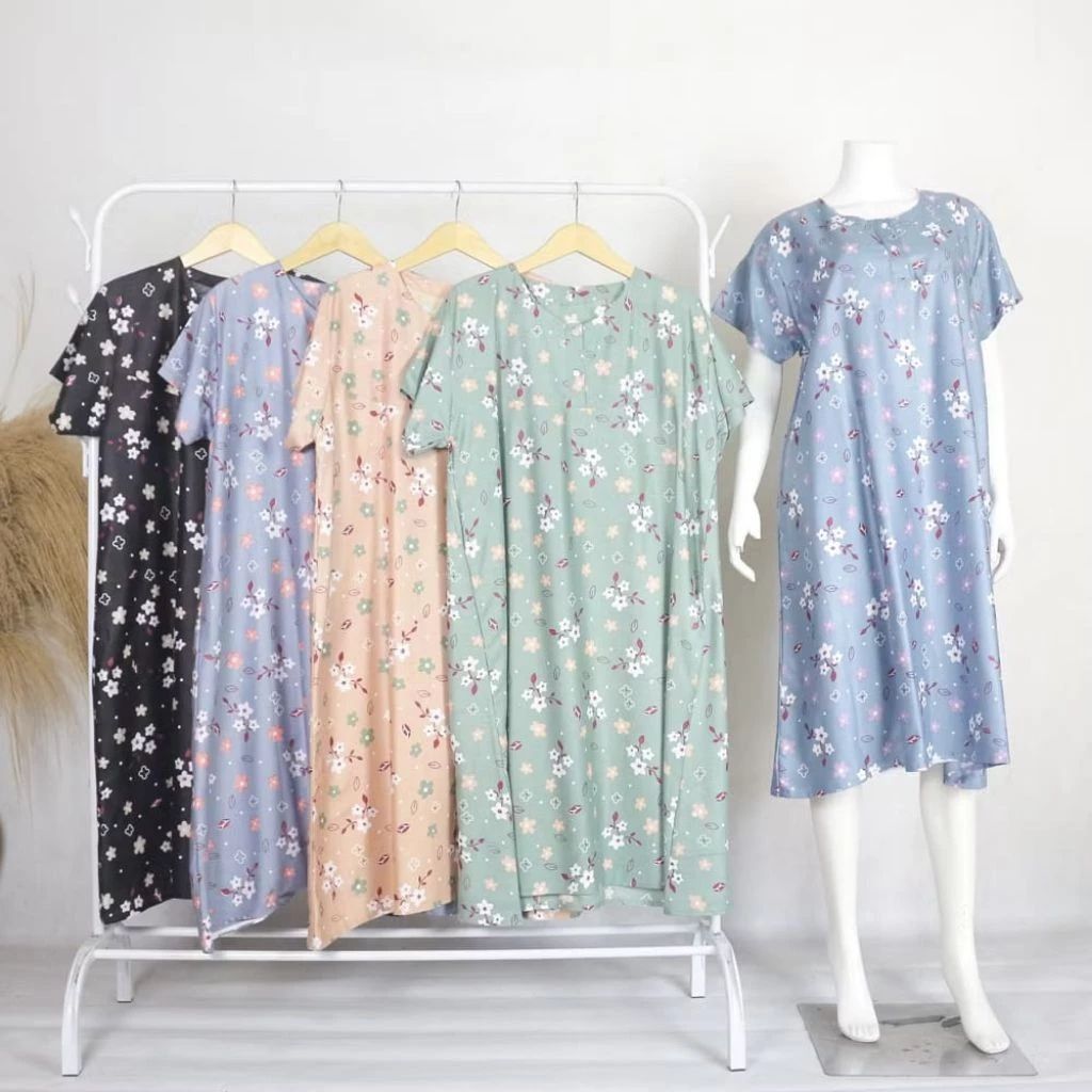 DRESS SMOCKED Floral Midi Dress Korea Style Dress Busui