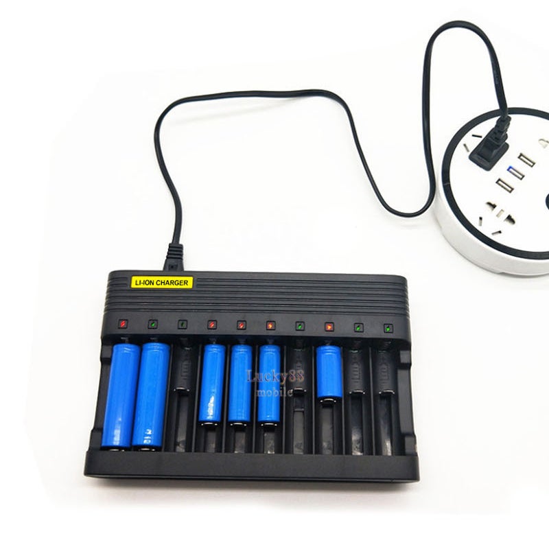 Multi Battery Charger Casan Batu Laptop 10 Slot Lithium 4.2V Input 100-240V Baterai Isi Ulang Pengisi Daya Baterai Kipas Senter