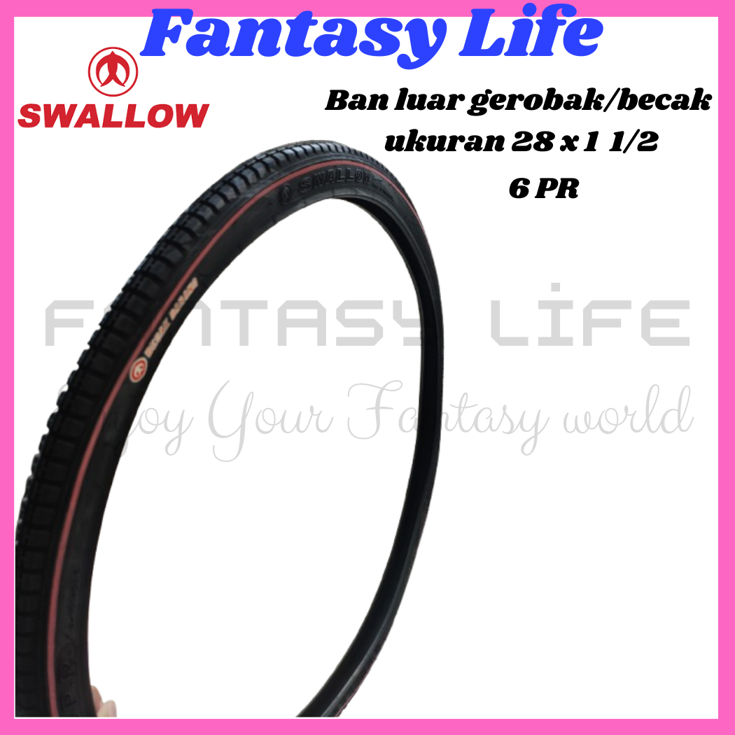 Fantasy Swallow Ban luar 28 x 1 1/2 hitam list merah jambu 6 PR gerobak becak