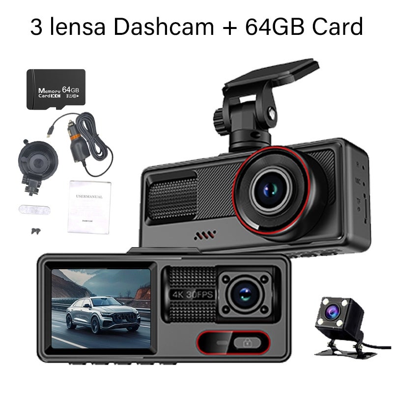 SOARFLY Dashcam Mobil WIFI 3 Cameras 4K HD 1080P car dvr dash cam Loop Recording Auto Night Vision Perekaman Penglihatan malam inframerah Perekaman Loop 24 Jam Pemantauan Parkir