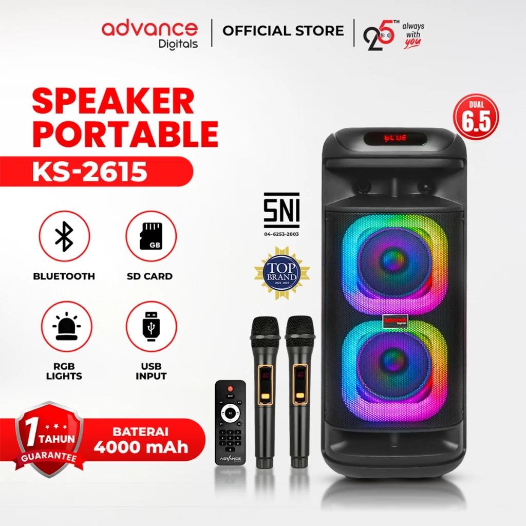 Advance KS-2615 Speaker Portable 65 inch 2 Woofer Free 2 Mic Wireless