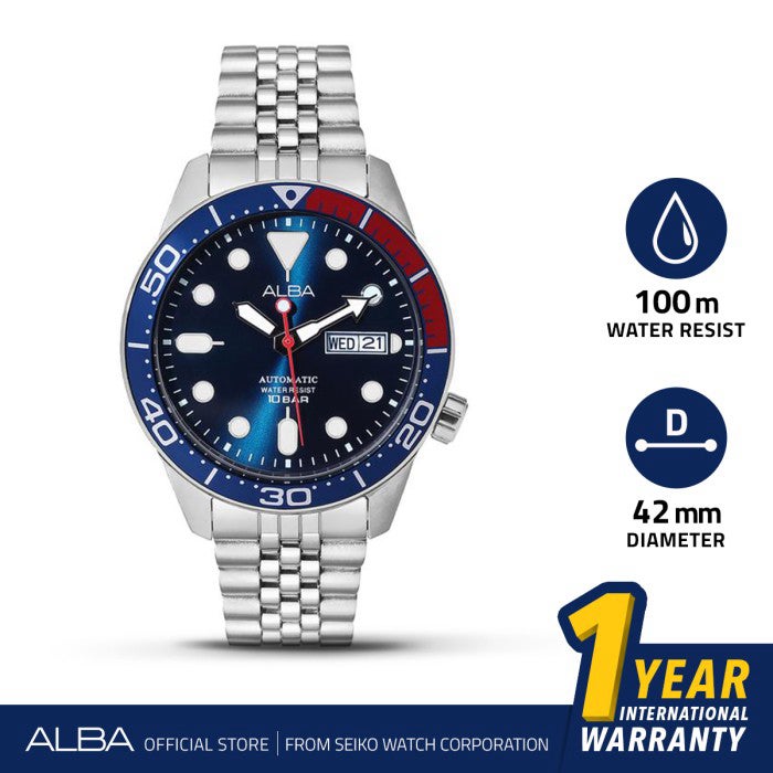 Alba Active Jam Tangan Pria AL4191 / AL4191X1 Automatic Black Dial Stainless Steel Strap Watch